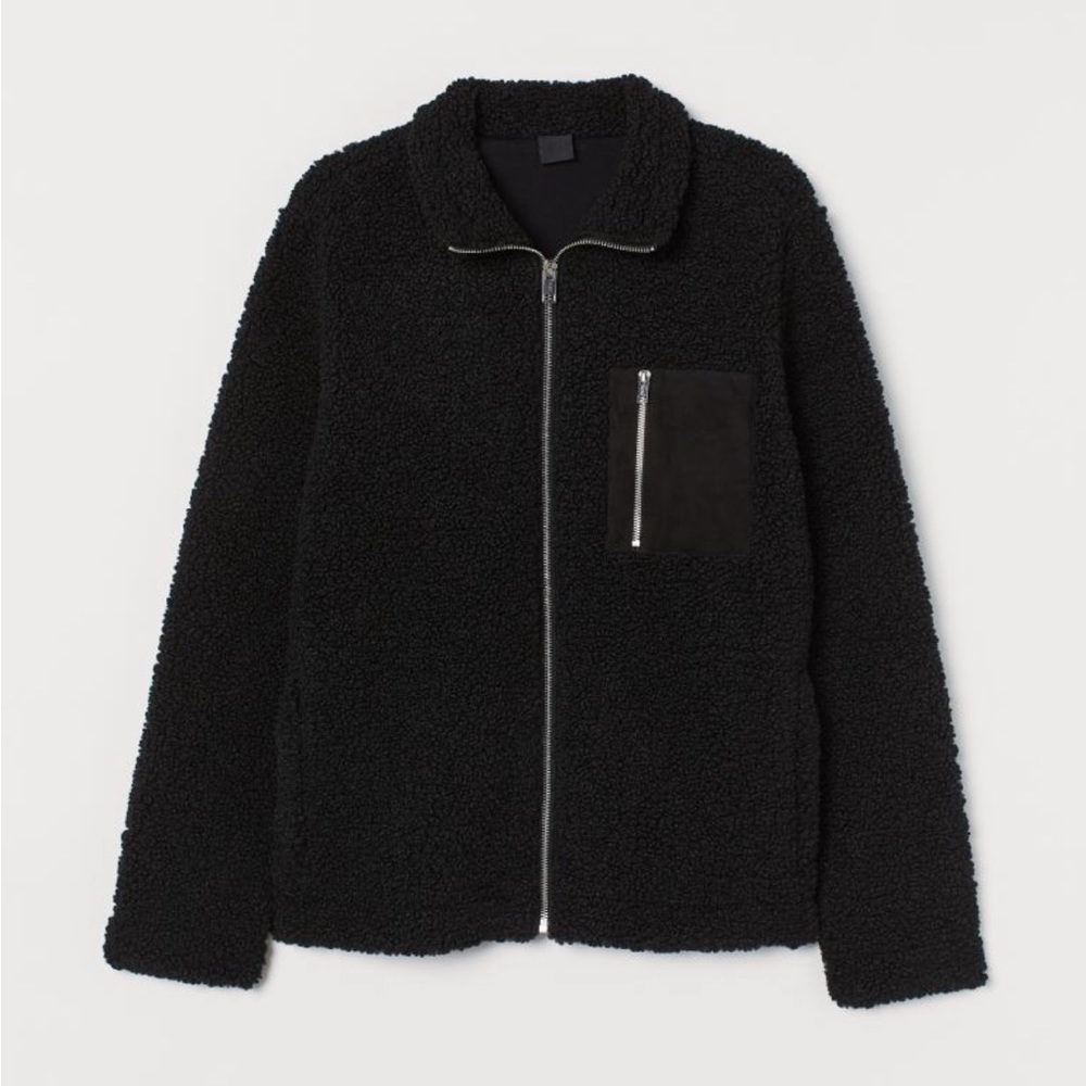 H&M Black Faux Shearling Jacket Size Large